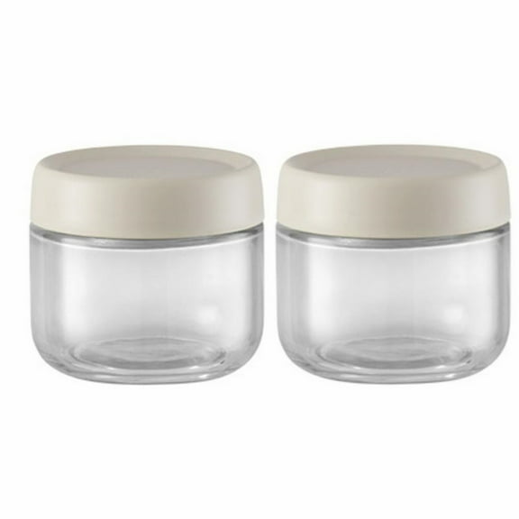 2 Pcs Clear Sealed Glass Pantry Jar,Leakproof Loose Tea Organizer,Glass Food Container with Beige Plastic Lid,Sealed Tea Glass Jar,Thick Glass Round Bottle with Wide Mouth