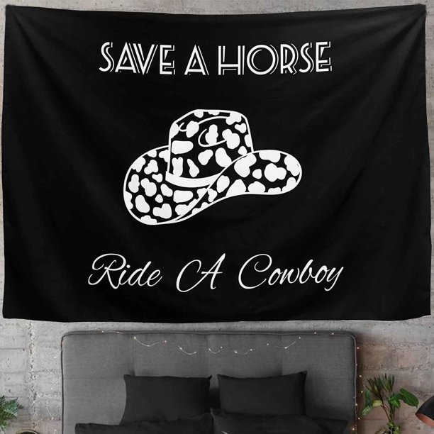 Tapiz TUGCAY Sombrero Vaquero Negro 100x150 cm Arte de Pared