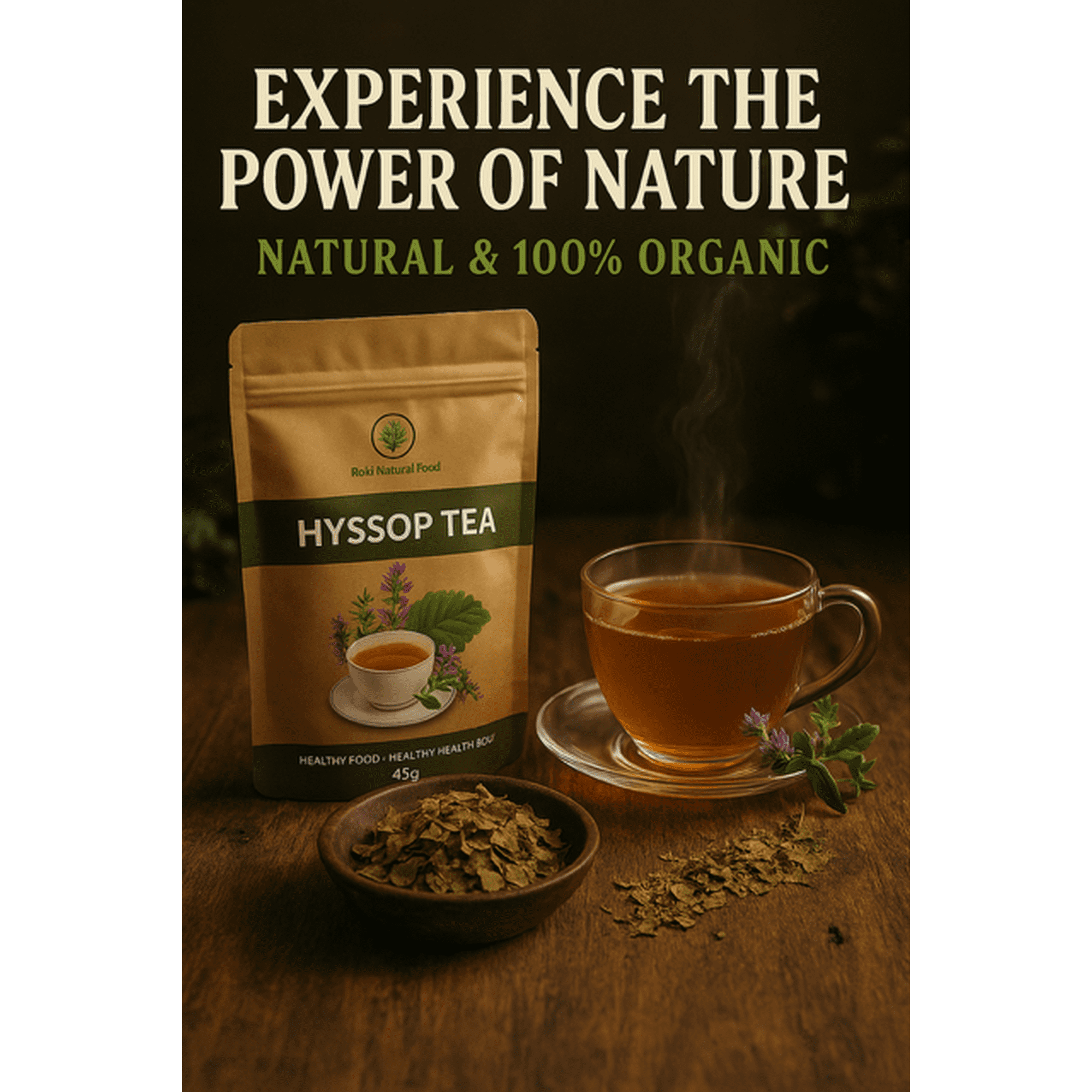 Rohi Natural Food Hyssop Leaf Tea, 30 Count Tea Bags | 100% Pure Hyssop Leaves | Suppress Cough, Clear the Lungs of Phlegm |