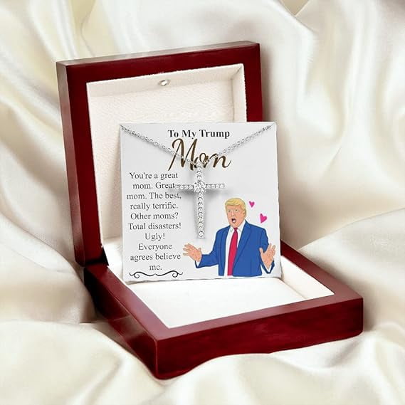 Personalized Trump Mom Mothers day gift Mommy necklace | Mothers day gift from son and daughter | Mom jewelry Cz cross