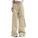 thumbnail image 1 of Pantalones cargo de mujer de cintura media y pierna ancha con bolsillos laterales - Ropa urbana elástica y holgada para viajar - Puños con cordón ajustable en los tobillos, poliéster, para todas la, 1 of 7