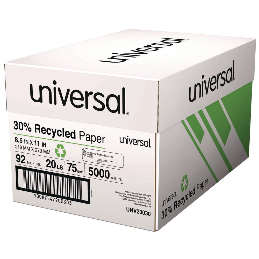 Universal UNV20030 20 lbs. Bond Weight 92 Bright 8.5 in. x 11 in. 30% Recycled Copy Paper - White (500 Sheets/Ream, 10 Reams/Carton)