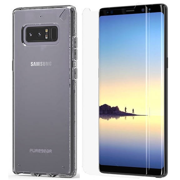 Case and Screen Protector for Note 8, PureGear [Clear] SlimShell Hard Transparent Cover AND Tech21 ImpactShield Full-Size Display Guard for Samsung Galaxy Note 8 (SM-N950)