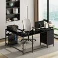 thumbnail image 4 of GIKPAL Bureau d'Ordinateur en Forme de L, Bureau de Jeu Réversible avec Tiroirs, Bureau d'Angle avec Étagères de Rangement et Support pour Moniteur, Bureau de Travail à Domicile, Noir, 4 of 10