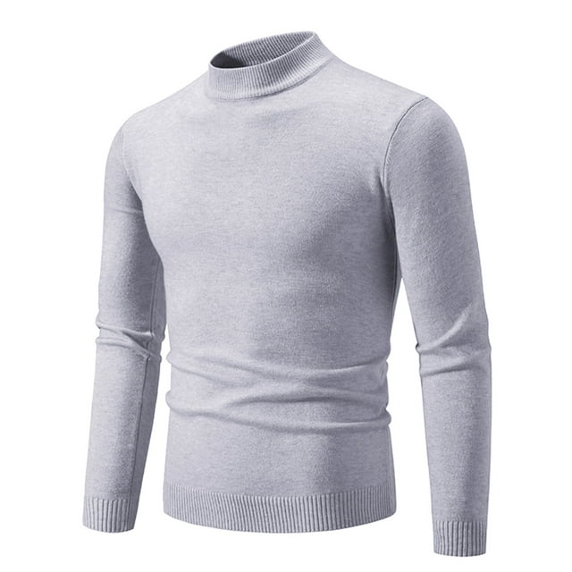 Rbaofujie Chandails pour Hommes en Tricot Col Roulé Simulé Vintage Col Rond Couleur Unie Chandail Élastique Molletonné Tendance Chandail Gris Chandails à Capuchon