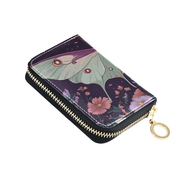 Insect Fly over Flowers Women's Credit Card Holder PU Leather Zipper Wallet RFID Blocking