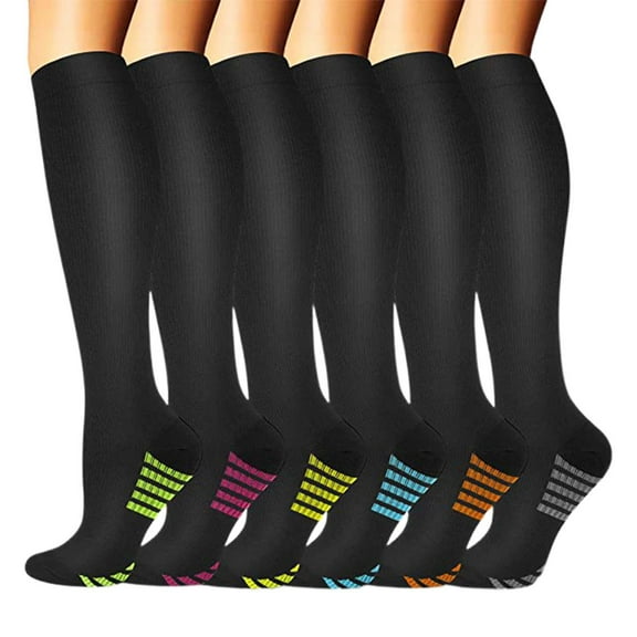 IWRICH 6 Pairs Graduated Compression Socks for Women&men 20-30mmhg Knee High Socks Travel Hiking Running Stocking Black