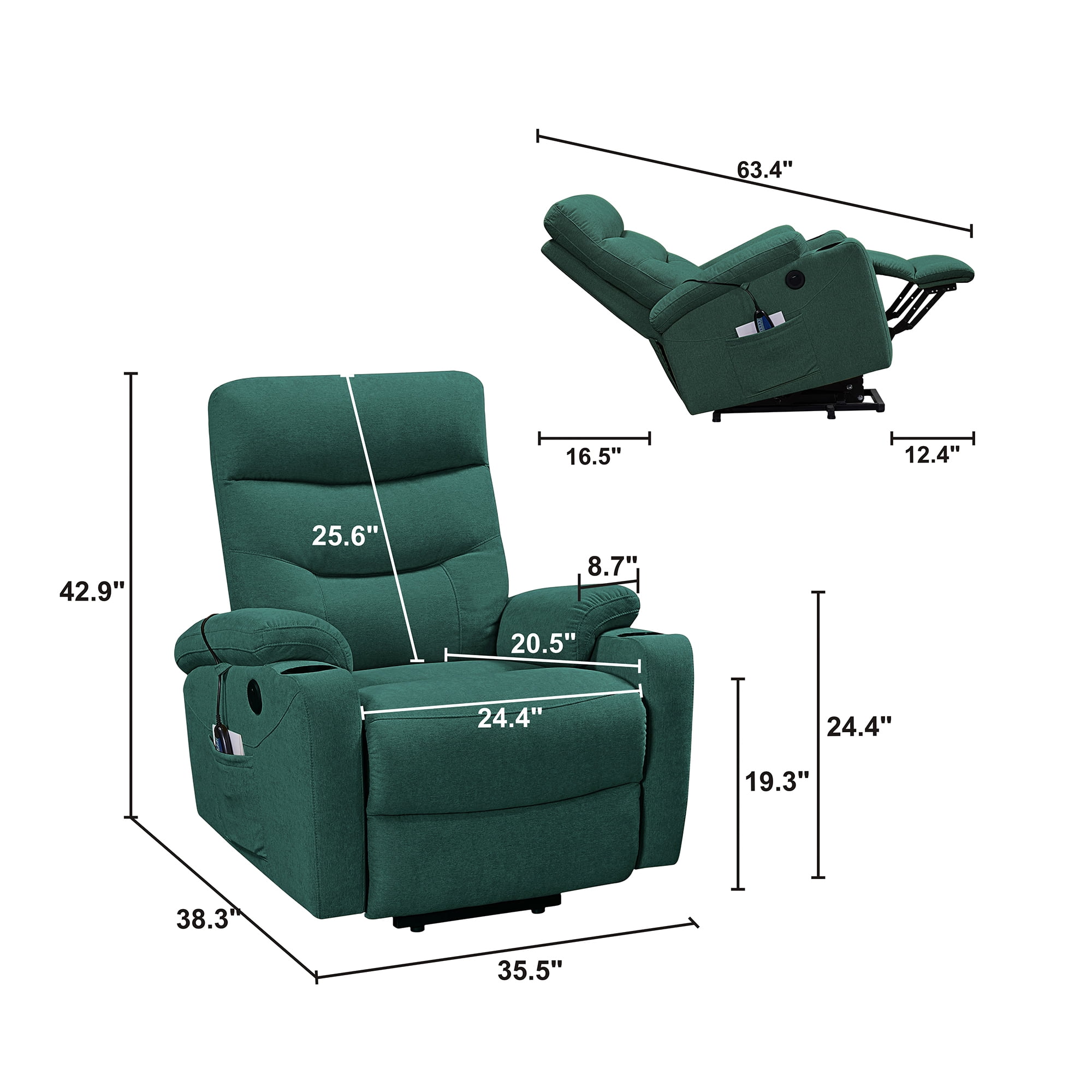 Kadyn Rocking Recliner Chair, Electric Power Lift Recliner Chair Sofa with Massage and Heat for Elderly for Living Room Bedroom, USB Ports, Green Kadyn Rocking Recliner Chair, Electric Power Lift Recliner Chair Sofa with Massage and Heat for Elderly for Living Room Bedroom, USB Ports, Green