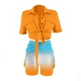 thumbnail image 2 of Edvintorg Women's Sets Streewear Women Two-Piece Color-Blocking V-Neck Short-Sleeved Shirt Short Sets Fashion Casual Suits Orange XL, 2 of 5