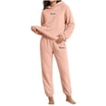 thumbnail image 5 of Mutghys Winter Pajamas for Women Set Fleece Hooded Long Sleeve Top with Pockets Elastic Waist Long Pants Home Lounging Soft Comfy Warm Sleepwear Set, 5 of 8