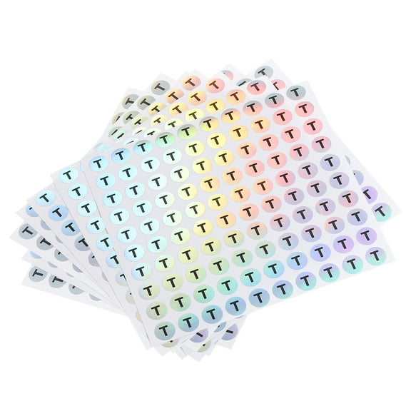 Uxcell Laser Capital Letter Stickers, Alphabet T Round Self-Adhesive Reflective Letter Stickers 15 Sheets(1500 Stickers)