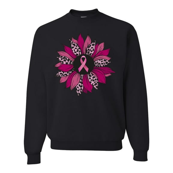 Wild Bobby Pink Cheetah Print Breast Cancer Carnation Flower Breast Cancer Awareness Unisex Crewneck Sweatshirt, Black, Small