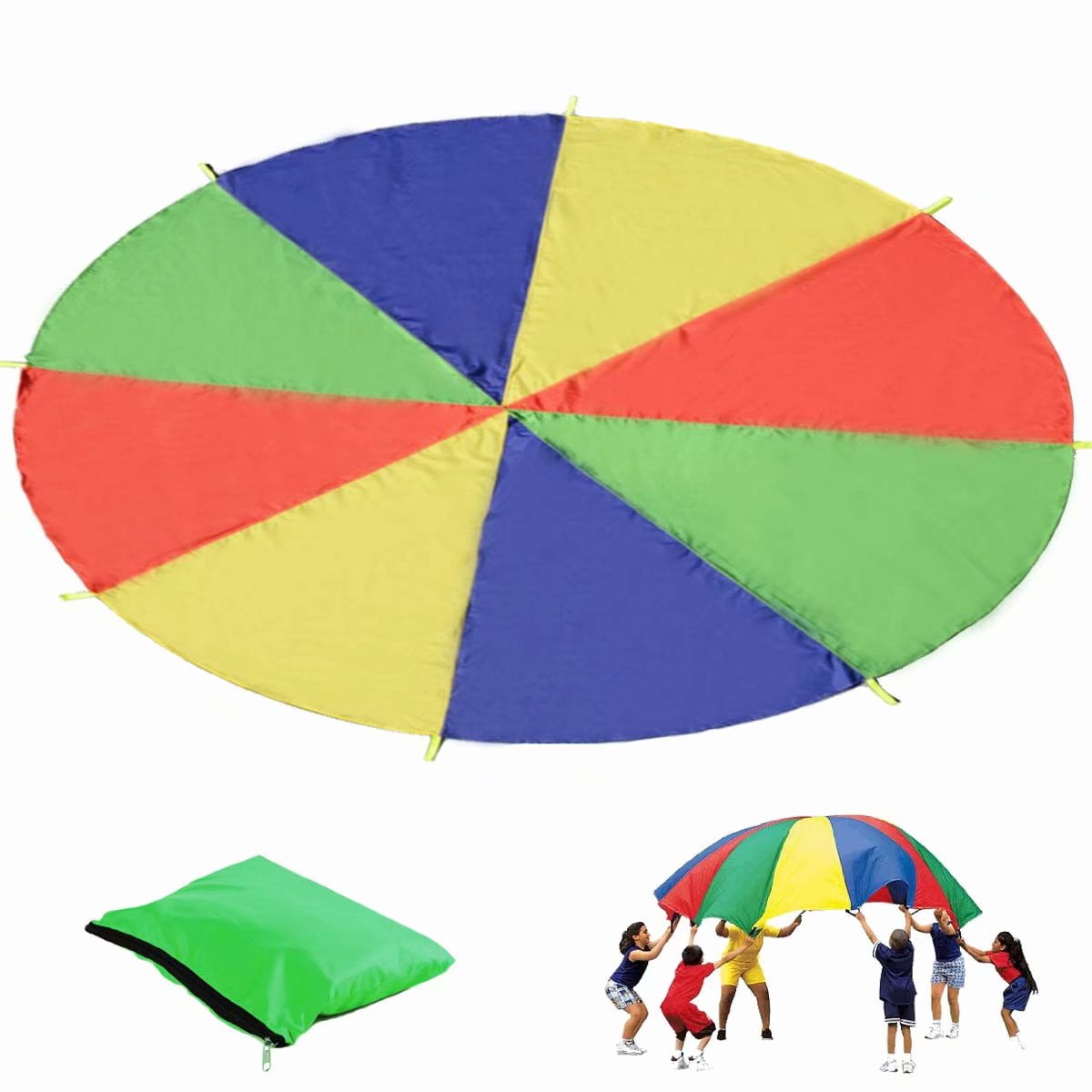 L Gimilife 9ft Parachute for Kids Play Parachute 8 Handles,Multicolored Parachute Toy Indoor,Outdoor Kids Parachute Cooperative Games for Girl Boy Toddlers Birthday Gift 