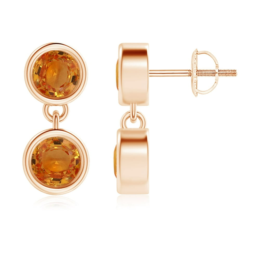 Angara Dangling Two Stone Orange Sapphire Earrings (4.1mm Orange