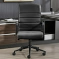 thumbnail image 6 of Office Desk Chair Leather, Conference Room Chairs with Wheels, Modern Executive Office Chairs Adjustable Height, Ergonomic Swivel Rolling Ribbed Computer Chair(Matte Black), 6 of 14