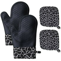 Silicone Oven Mitts and Pot Holders Sets, Heat Resistant Kitchen Oven Gloves, Extra Long Silicone Oven Gloves, Non-Slip Potholders Hot Pads for Kitchen , Cooking , Baking , BBQ, 4 Pieces