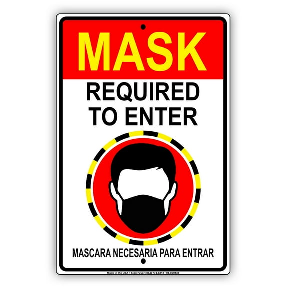 Mask Required To Enter Safety Precautions For Door Or Window Health and Safety Novelty Aluminum Metal Sign 8"x12"