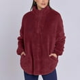 thumbnail image 2 of KDDYLITQ Womens Sweaters Baggy Collar Plus Size Pullover Solid Color 1/4 Zipper Warm Sweatshirts Light Long Sleeve Sweat Shirts Fall Cute Outerwear with Pocket Deep Red XL, 2 of 5