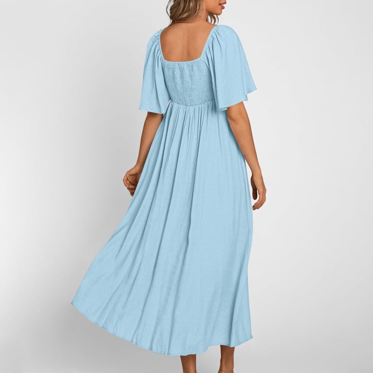 fit and flare beach dress for women Summer Dresses for Women 2026 Women's Fit and Flare Maxi Dress Knotted Crisscross Open Back Spaghetti Strap Tie Waist Solid Casual Beach Resort Sundress