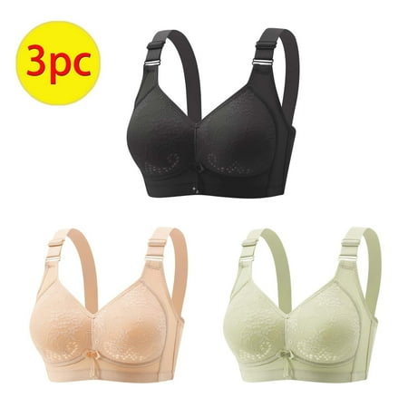 GERsome Women s Bras V Neck Seamless Wireless Comfortable Everyday Bra Full Coverage Push Up Bra Comfortable Underwear Pack of 3 Assorted Color Black/Beige/Green L