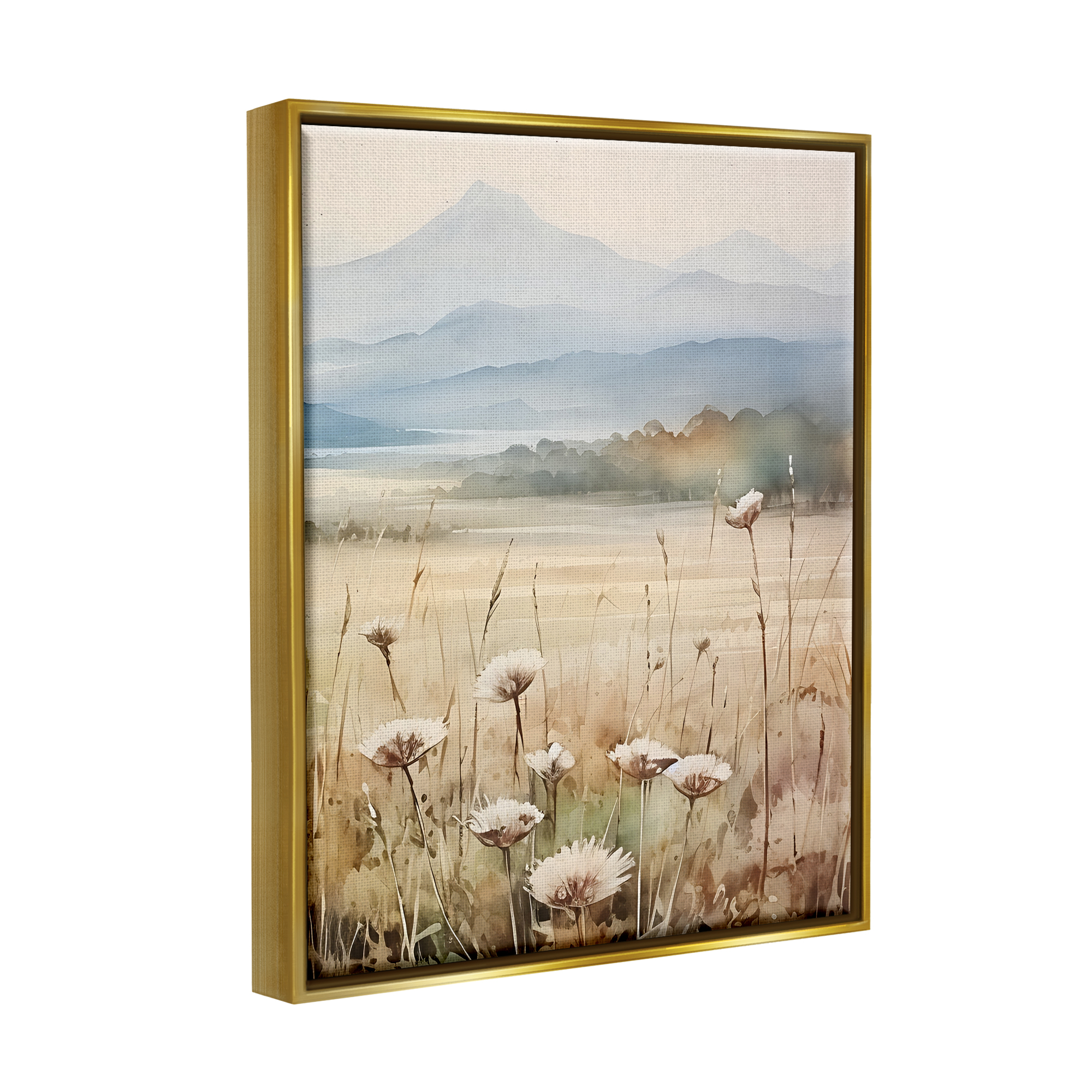 Stupell Industries Foggy Peaks Landscape Landscape Painting Gold Floater Framed Canvas Art Print Wall Art, 25 x 31