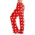 thumbnail image 2 of Women's Cozy Fleece Pajama Pants with Heart Print, Red Lounge Sleepwear, Soft Comfortable Nightwear, Adjustable Waist, 2 of 5