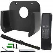 Wall Mount Bracket Holder with Remote Cover Compatible for Apple TV4 4K - Pinowu TV Mount and Siri Remote Protective Case Suitable for Apple TV 4/4K[5th Gen] (Black)