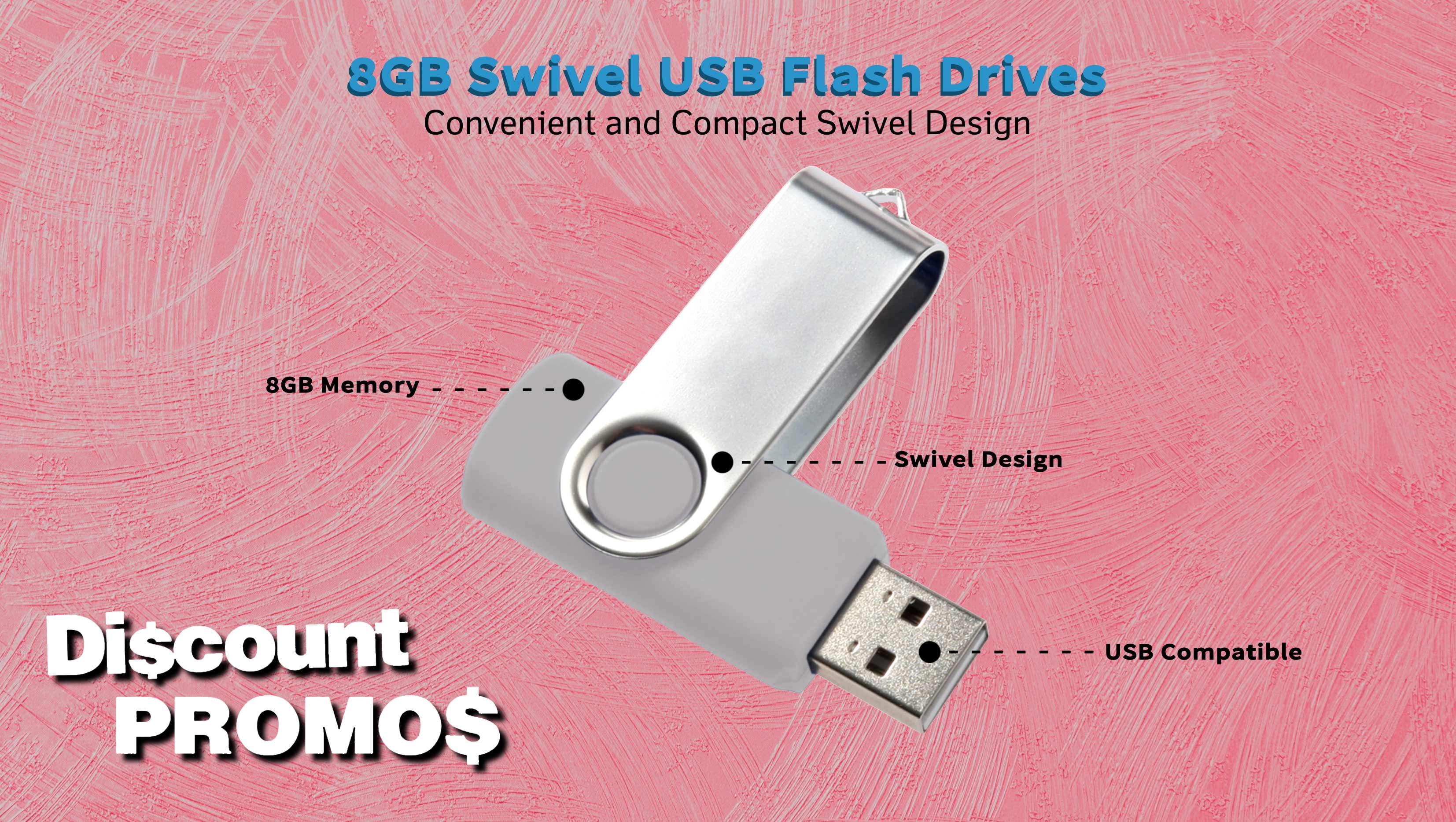 6 Swivel USB Flash Drives Pack, 8GB - Pocket size, Long Data Retention - Silver