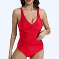 thumbnail image 2 of Atogsazn Women's One Piece Swimsuits Tummy Control Ruched Push Up Bathing Suit Summer Swimwear Outfit Red M, 2 of 5