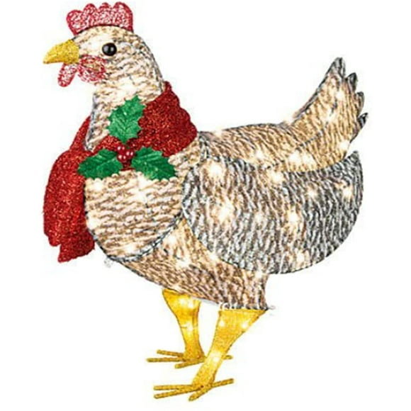 Light-Up Chicken with Scarf Christmas Decor, Metal Chicken Holiday Light with 50 Mini LEDs, Outdoor Rooster Animal Festival Decoration for Garden Ground Lawn (Large)