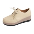 thumbnail image 3 of Domuza Women's Platform Oxford Shoes Classic Chunky Patent Leather PU Square Toe Wedges Casual Lace Up Sneakers for summer White 7（EU-38）, 3 of 6