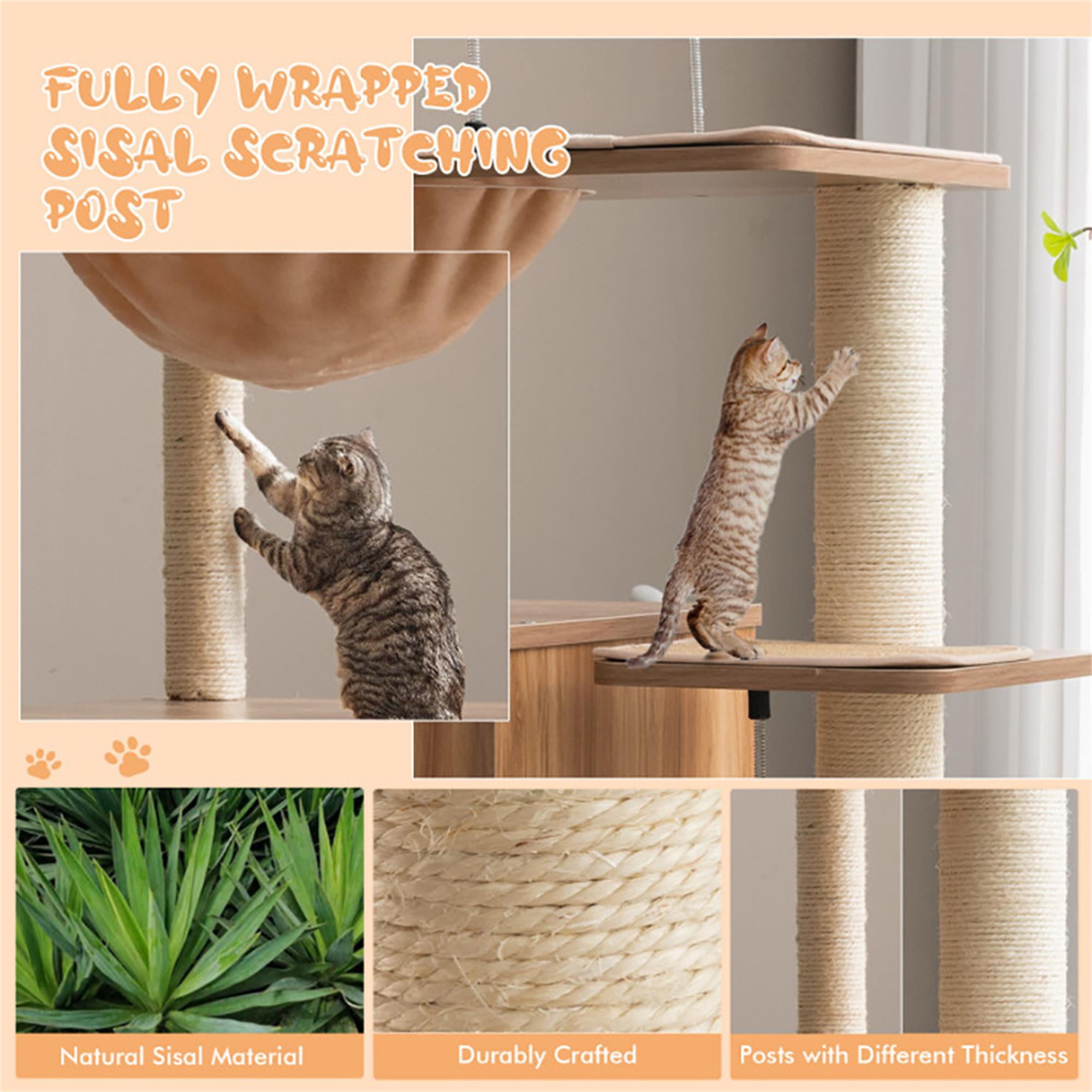 Kadyn 52" Wood Cat Tree Tower for Indoor Cats with Scratching Posts Washable Detachable Cushion, Teasing Balls, Modern Cat Condo Furniture for Large Cat, Beige