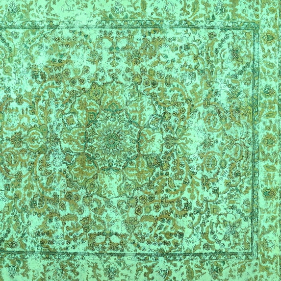 Ahgly Company Machine Washable Indoor Square Abstract Turquoise Blue Contemporary Area Rugs, 5' Square