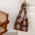 thumbnail image 3 of Women 1PCS Canvas Double sided Cute Lamb Like Fabric Shopping Bags School Bag Fluffy Fur Bear Handbags Shoulder Tote Bag BLACK, 3 of 8