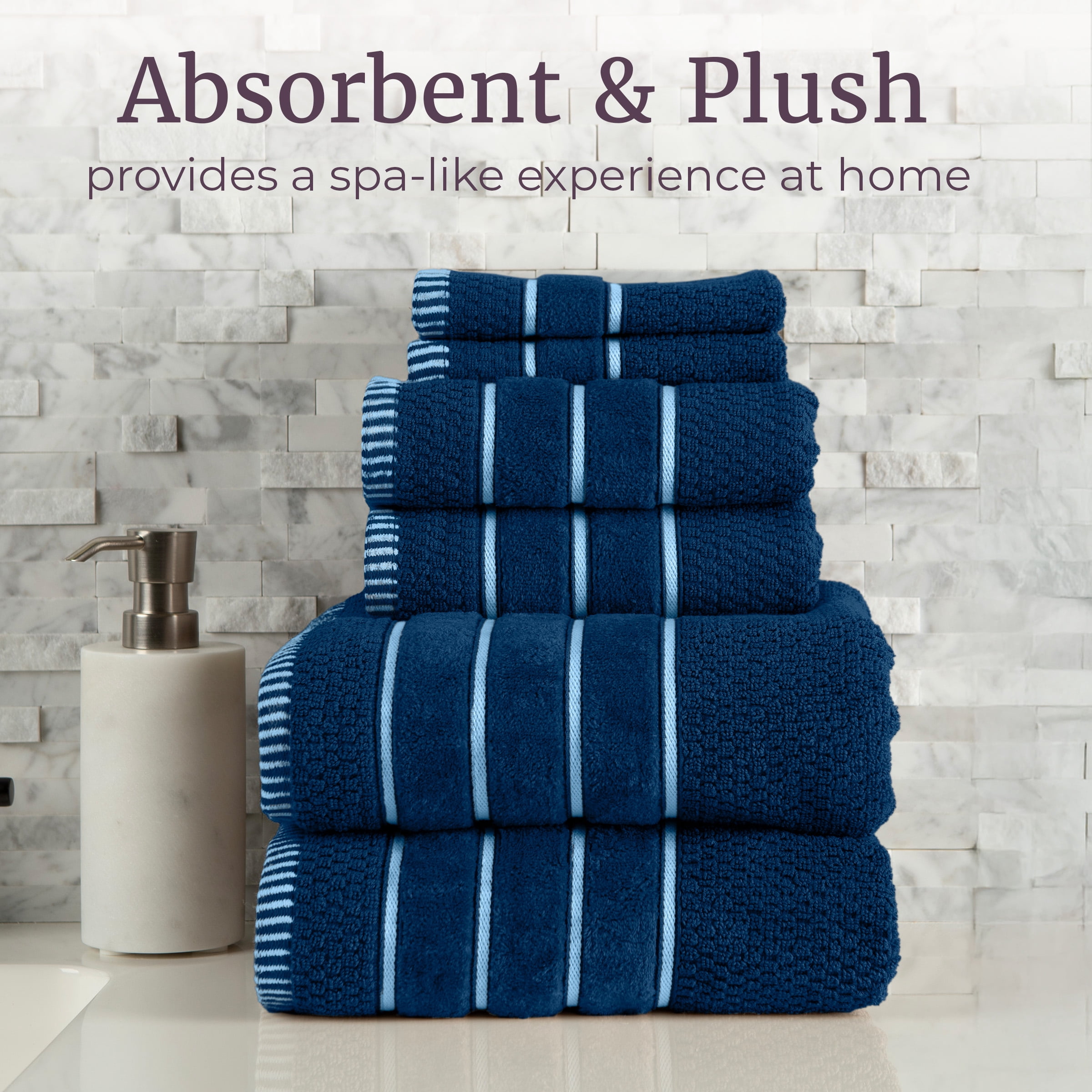Lavish Home 6-Piece 100% Cotton Bathroom Towel Set with Rice Weave (Navy)