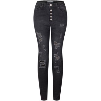2LUV Women's Stretchy Destroyed Black Skinny Jeans – 5 Pocket Ripped Jeggings (Size 7)