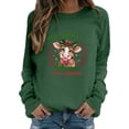 thumbnail image 3 of Womens Christmas Sweatshirts Casual Cow Print Long Sleeve Pullover Hoodless Graphic Tops Festive Loose Sports Comfortable Winter Holiday Outdoor Streetwear Crewneck Sweatshirts Women Green L, 3 of 5