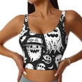 thumbnail image 1 of Fotbe Black White Spooky Ghosts Sujetador Deportivo Largo sin Aros para Mujer con Almohadillas y Soporte Medio, Transpirable y Absorbente, Camiseta Tipo Chaleco o Tank Top-Large, 1 of 8