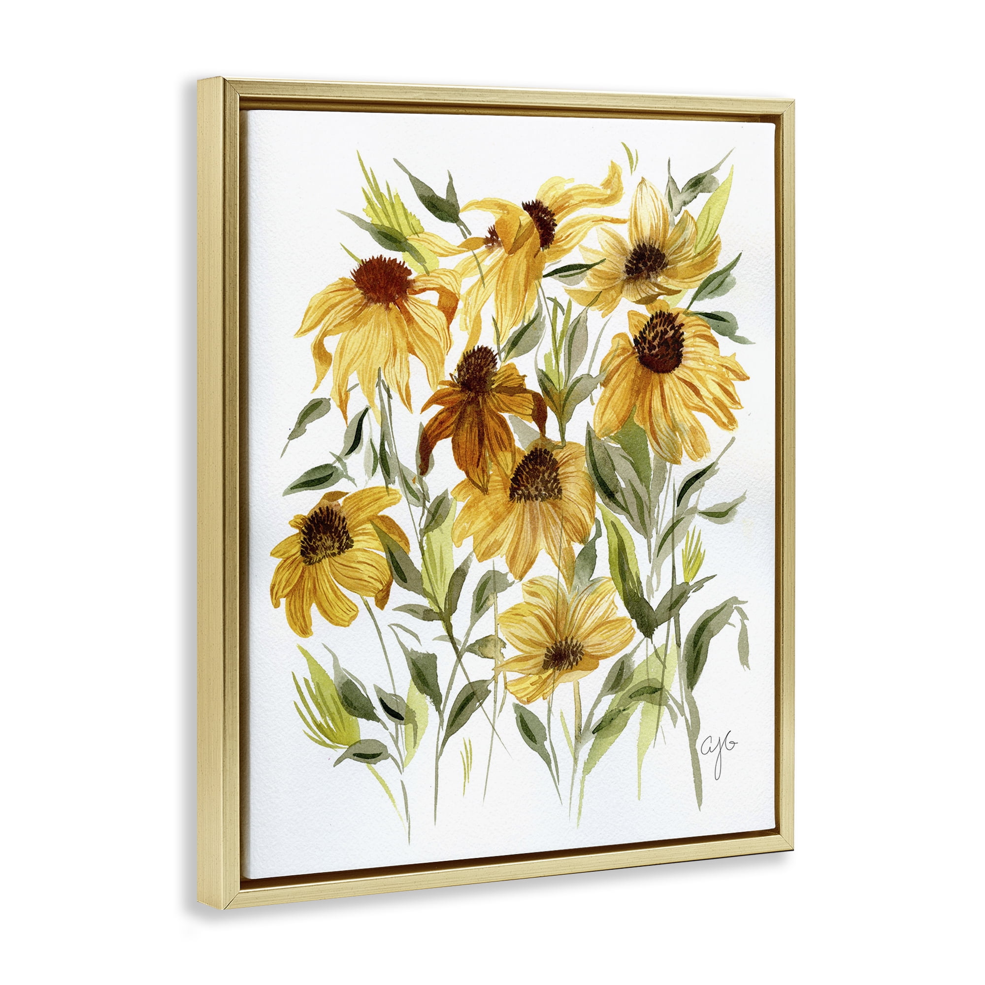Stupell Industries Wild Rudbeckia Flowers Botanical & Floral Painting Gold Floater Framed Art Print Wall Art, 17 x 21