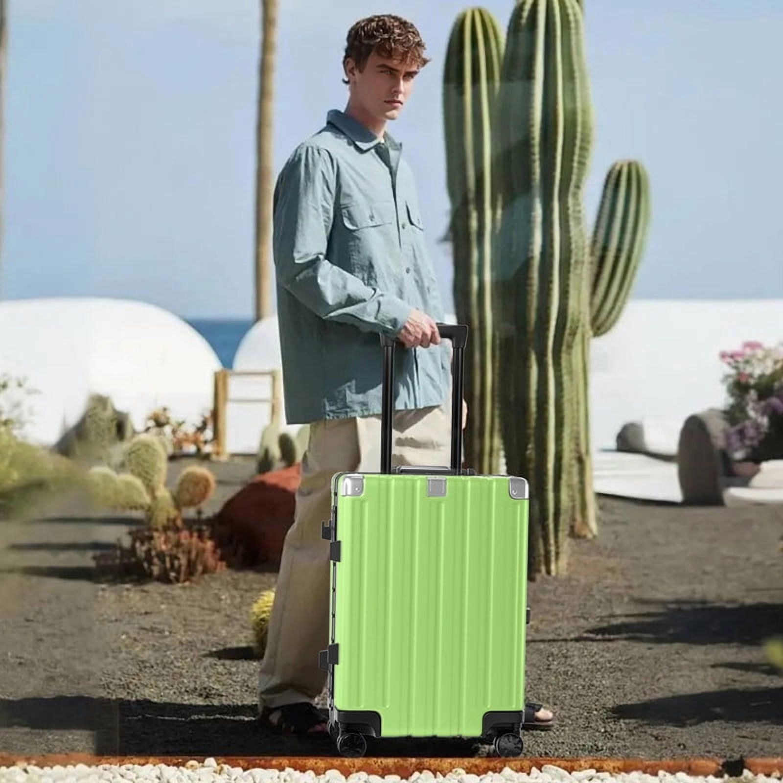 Checked Luggage Aluminum Frame Suitcase with Wheels PC ABS Hardside Zipperless with TSA Lock 24 Inch Green