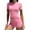 Pink, variant on Women's 2 Piece Casual Suit Pleated Short Sleeve Top & High Waisted Wide Leg Pants Tracksuit Set, Comfortable, Suitable for Daily Wear