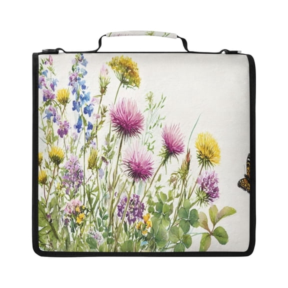 Zipper Binder with Shoulder Strap 2 inch 3 Ring Waterproof File Folder Organizer Bag 500 Sheet Colorful Watercolor Wildflowers