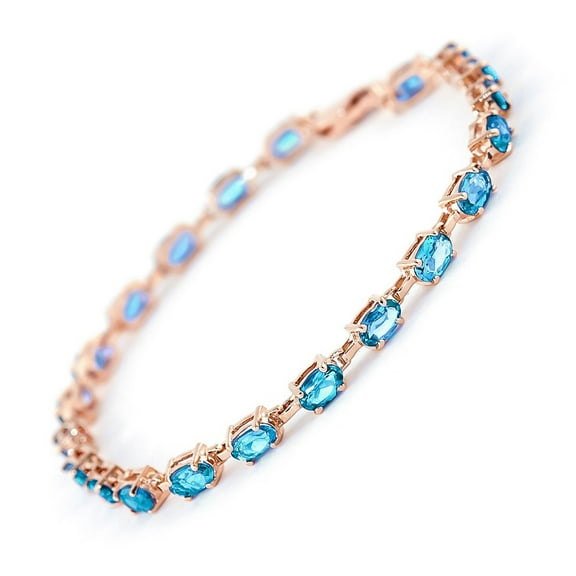 Galaxy Gold 14k Solid Rose Gold Tennis Bracelet with Blue Topaz