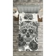 thumbnail image 3 of Ambesonne Sugar Skull Quilted Bedspread Set 2 Pcs, Roses Diamond Shape, Twin Size, Grey White, 3 of 3