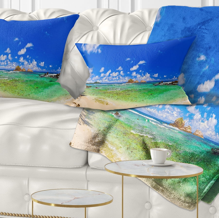 Designart CU7664-12-20 Tropical Beach with Green Sea Landscape Photography Lumbar Cushion Cover for Living Room in x 20 in Sofa Throw Pillow 12 in