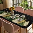 thumbnail image 3 of Black Christmas Tree Table Cloths for 5 Foot Rectangle Tables, Xmas Tree Winter Snowflake Patio Waterproof Elastic Fitted Tablecloths, Washable Rectangular Table Cover for Camping, 3 of 8