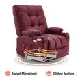thumbnail image 3 of Large Electric Power Swivel Glider Rocker Recliner, Massage and Heat, USB Ports, Faux Leather, Burgundy, 3 of 9