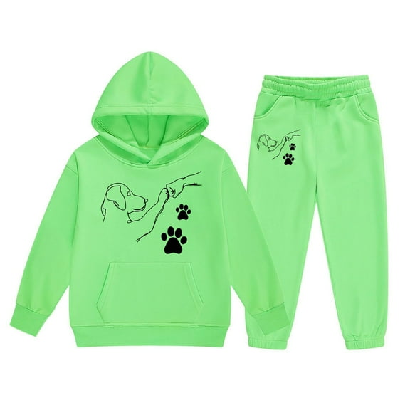 Byoo Girls Sets Dog Cartoon Fist Bump Print Hooded And Drawstring Pockets Pants 2pc Sets Toddler Girls Winter Outfits