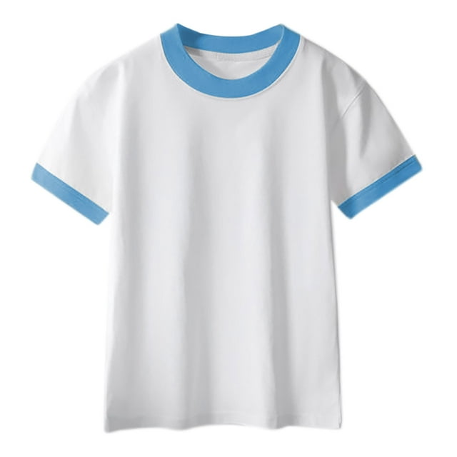Zpanxa T-Shirts pour Adolescente Couleur Unie Col Rond Manches Courtes Été Décontracté Respirant Haut en Coton 12 Ans