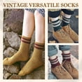 thumbnail image 5 of Women Vintage Striped Wool Socks, Fall Winter Warm Hiking Crew Knit Soft Socks 5 Pairs, 5 of 7